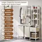 Creso hom Laundry Hamper with Shelf, 5 Tiers Tall Laundry Basket Sorter with 2 Pull-Out and Removable Bags, Clothes Rack with Laundry Sorter for Laundry Room Bathroom Bedroom, White
