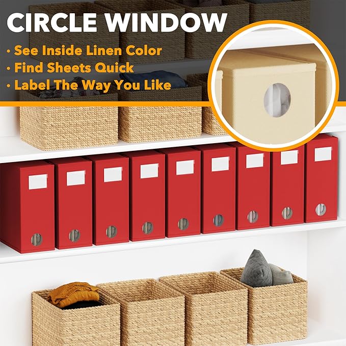 SpaceAid 9 Pack Bed Sheet Organizers and Storage, Foldable Sheet Organizer with Window for Linen Closet, Set Folder Keeper for Queen & King Size Bedding Storage (Red)