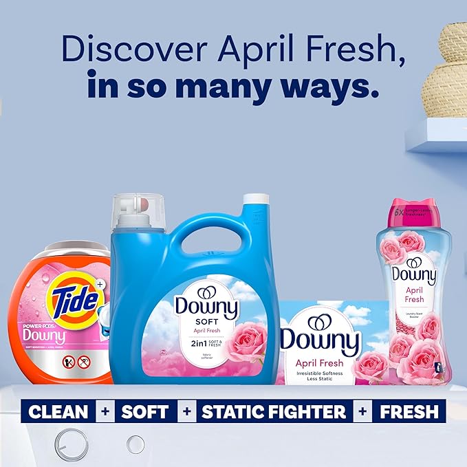 Downy Soft, 2 in 1 Soft and Fresh Liquid Fabric Softener, April Fresh, 140 fl oz, 190 Loads, Fabric Conditioner Liquid provides softness and freshness for fabrics