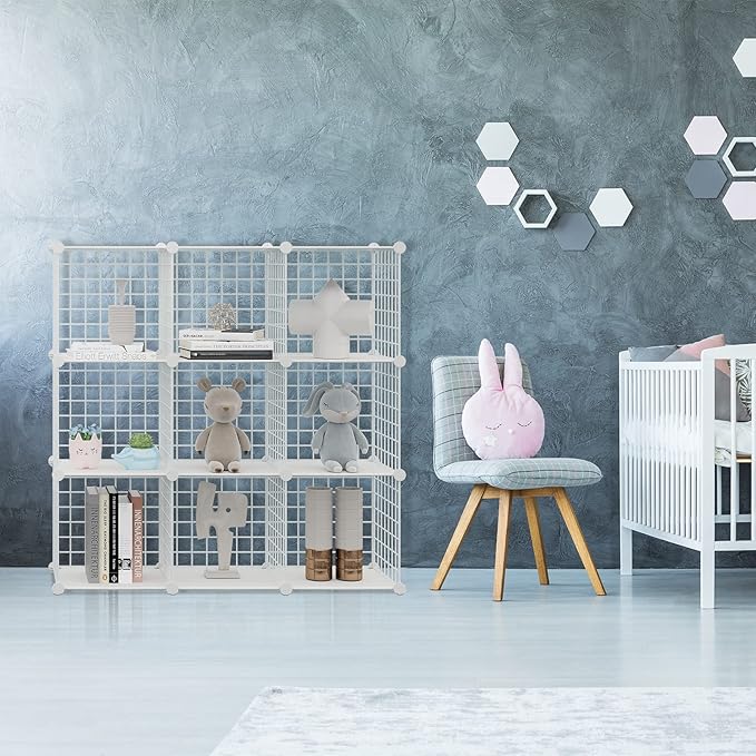 HUBSON Wire Cube Storage Organizer, Book/Toy/Craft/Potted Plants and petCloset Organizers and Storage Shelves, 12-Cube Freely Combinable Metal Grids Storage Shelf,White Plus Iron