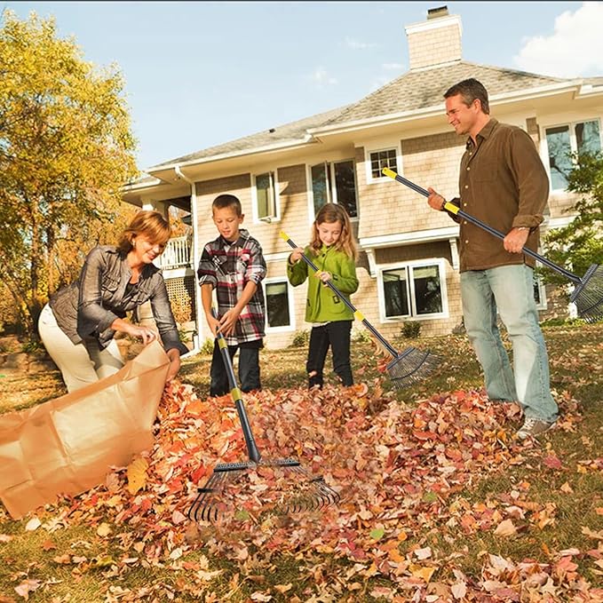 Metal Garden Rake, 6FT Rake for Leaves Lawns, 25 Metal Tines 18 inch Wide with Adjustable Handle Heavy Duty Yard Leaf Rakes for Gardening