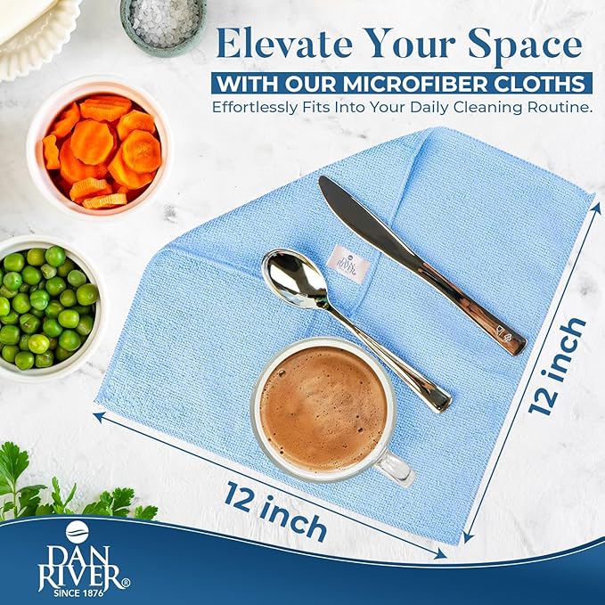 DAN RIVER 24-Pack Microfiber Towels – Ultra Absorbent, Lint-Free & Streak-Free Rags for Cleaning House, Car & Kitchen - Must-Have Cleaning Essentials - 12" x 12" - Assorted