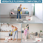 Gen 1 Large-Capacity Spin Mop and Bucket – for Big Homes & Deep Cleaning Days,4-Chamber System Separates Dirty & Clean Water, 2-GAL Heavy-Duty Design with Wheels & 6 Refill Mop Heads - White/Red