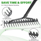 Garden Rake Heavy Duty, 17 Tines Metal Bow Rake with 49" Adjustable Handle, Landscape Yard Rakes for Lawns Leveling Loosening Soil, Spreading Mulch, Clearing Leaves Weeds Lawn Care Tool Thatch Rake
