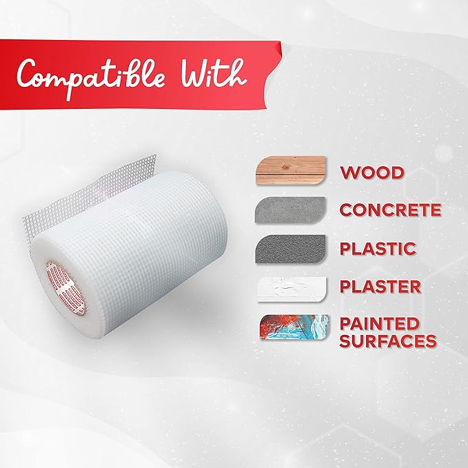 XFasten Drywall Repair Mesh Tape - 6-Inch X 90-Foot Mesh Tape for Drywall Repair, Fiberglass Drywall Patch Hole, Heavy Duty Wall Repair Mesh Spackle Tape, Wall Crack and Seam Repair Joint Tape