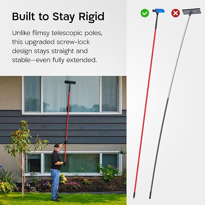 Tyroler Professional Window Squeegee for Home, 12"-110" Long Squeegee for Window Cleaning, 2-in-1 Window Cleaning Squeegee Kit, Indoor & Outdoor Window Cleaner Tool for High Windows & Glass (12"-110")