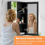 26x30 Inch Medicine Cabinet with Mirror, Aluminum Bathroom Mirror Cabinet, Beveled Edge Mirrored Double Door, Adjustable Shelves, Surface or Recessed Mount Mirrors with Storage,Black