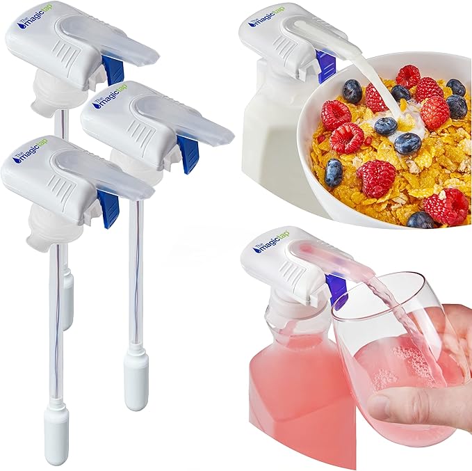 The Magic Tap Automatic Drink Dispenser - Hands-Free Beverage Dispenser for Fridge - Perfect for Milk, Juice - Gifts for Women & Men - 3 Pack, White