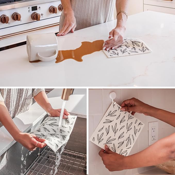 Papaya Reusable Paper Towels 2-Pack - 2 Sheets + 1 Hooks, Quick Drying, No Odor, 1 Sheet Replaces 17 Rolls, Washable Kitchen Cloth, Sustainable Dish Sponge, Eco Friendly Gift