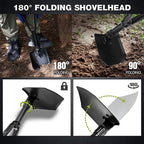 REDCAMP 23" Survival Folding Camping Shovel w/Cover, Manganese Steel Heavy Duty Tactical Shovel with Tri-Fold Handle for Hiking, Beach, Snow, Sand, Mud, Portable Black, 3Lbs