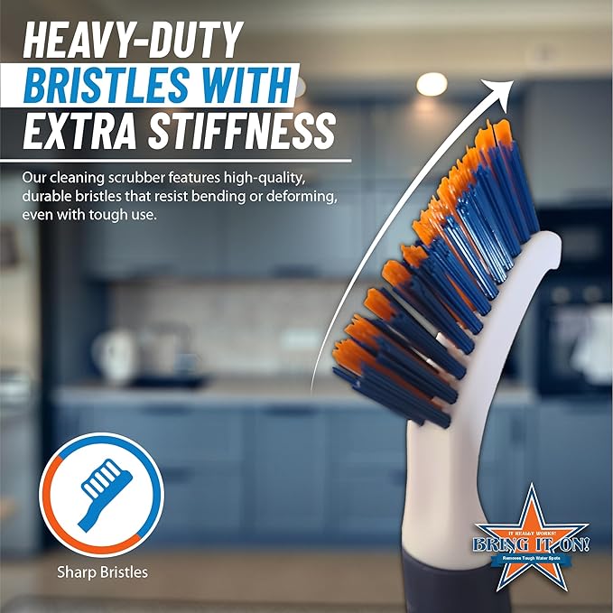 Bring It On Grout Cleaning Brush Crevice Cleaning Brush with Stiff Nylon Bristles 8-inch Heavy-Duty Tile Cleaner Brush Plus 10 Inch Floor Scrub Brush, Bathroom, Kitchen