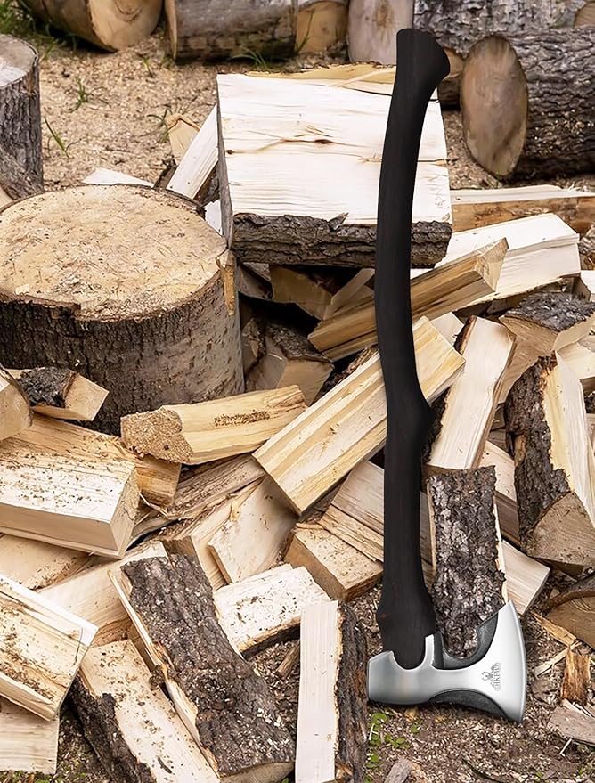 Camping Hatchet -Chopping Axe with Leather Sheath, 28.2" Forged Carbon Steel Wood Splitting Axe for Chopping Camping Survival