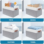 4 Pack Fabric Storage Baskets for Shelves, Closet Storage Bins for Shelves, Fabric Baskets for Organizing with Handles for Home and Office (White with Grey,15"L*10.2"W*9"H)