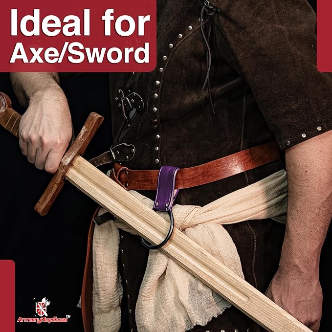 Armory Replicas - Hand Forged Medieval Viking Battle Axe Holder - Genuine Bovine Leather Functional Costume O-Ring Weapon Belt Holster