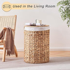 Round Water Hyacinth Laundry Hamper with Lid Handwoven Wicker Basket with Handles for Dirty Clothes, Storage, and Organization Ideal for Bedroom, Bathroom, and Laundry Room, No Assembly Required, 2Pcs