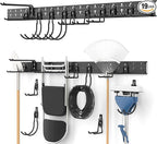Ultrawall Garage Storage Organization, Versatile Storage Hooks Garden Tool Organizer Wall Mount, 64 Inch Yard Tool Organizer Hangers for Shovels, Rakes, Ladders, 19pcs Black