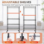 FDW Adjustable 5-Tier Metal Shelf with Wheels, 250 lbs Capacity, Easy Assembly, Ideal for Small Spaces