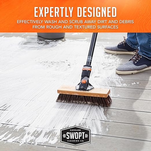 SWOPT 10' Premium Rough Surface Scrub Brush Head - Deck Brush for Rough and Textured Surfaces, Interchangeable with All SWOPT Cleaning Products for More Efficient Cleaning and Storage