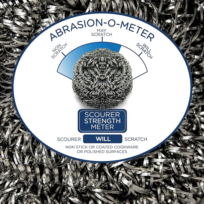 Stainless Steel Wool Scouring Pad, 2 Pack, by LOLA Brand, 18 Grams - Curled Flat Wire, Cleans Caked On & Baked On Messes on Cookware