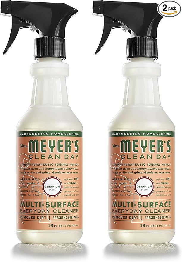 MRS. MEYER’S CLEANDAY All-Purpose Cleaner Spray, Geranium, 16 fl. oz (Pack of 2)