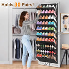 UVIAHOMI 20-30 Pairs Over the Door Shoe Organizer, Clear Pockets Hanging Shoe Storage for Closet, 10-Tier Door Shoes Rack, Handing Shoes Holder Fit All the Family's Sneakers, Boots, Heels, Black