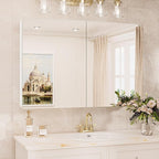 TokeShimi 36x24 Medicine Cabinet Mirror with Storage Tempered, Aluminum Surface Mount or Recessed Medicine Cabinet White with Adjustable Shelves for Bathroom Wall Cabinet Farmhouse