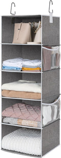 StorageWorks 5-Shelf Hanging Shelves for Closet, Foldable Hanging Closet Organizers with 2 Side Pockets, Portable Clothes Organizers for Bedroom, Wardrobe, 12 1⁄2" D x 15" W x 48" H, Gray