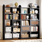 IRONCK 6 Tier Bookshelf and Bookcase with 2 Rattan Design Flip-top Storage Cabinets, 8 Cube Bookcases Display Storage Shelves Organizer for Living Room, 43.3" Black