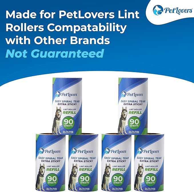PetLovers Extra Sticky Lint Roller 6 Pack of Refills Only - No Handle Included - 90 Sheets Per Refill 540 Sheets Total