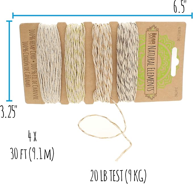 The Beadsmith 100% Hemp Cord – Metallic Vintage Colors – 1mm, 30 Foot Spool, 20LB Test Strength – Twine for Jewelry Making, Macrame, Paper Crafts, Scrapbooking, Home Décor, DIY String Art & More