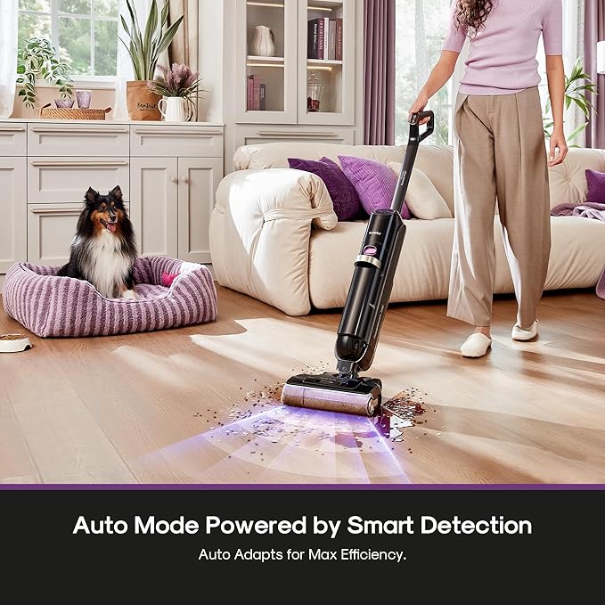 Eureka Cordless Wet Dry Vacuum Cleaner and Mop,170° Reclinable,185°F Hot Air Self-Cleaning Vacuum,Long Run Time,Great for Hard Floors Pet Hair Sticky Messes，RapidWash 730, Purple