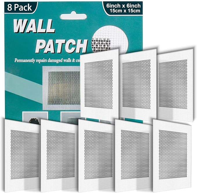 8Pcs 6 Inch Drywall Patch, Wall Repair Patches, Self-Adhesive Fiberglass Repair Kit Dry Wall Hole Repair Patch for Aluminum Metal Sheetrock Ceiling (6"x 6")