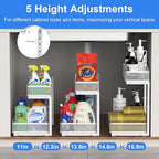 Under Sink Organizer, High Adjustable 2 Tier Under Sink Organizers and Storage, Slide Out Metal Cabinet Organizers, Pull Out Storage Drawer Shelf for Kitchen Bathroom Cabinet, White, 2 Pack