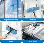 20 Feet High Reach Window Squeegee with 5-12Ft Extension Pole, 2 in 1 Rotatable Window Cleaning kit for High Window, Solar Panel Outdoor Window Washing Equipment