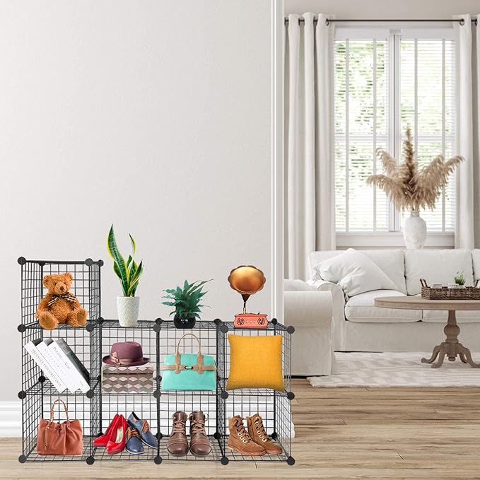 TUMUCUTE Wire Cube Storage Organizer, Metal Storage Shelves Bookshelf, Stackable Modular Closet Organizer for Bedroom Living Room, Office,Storage Shelves (9 Cubes, Iron)