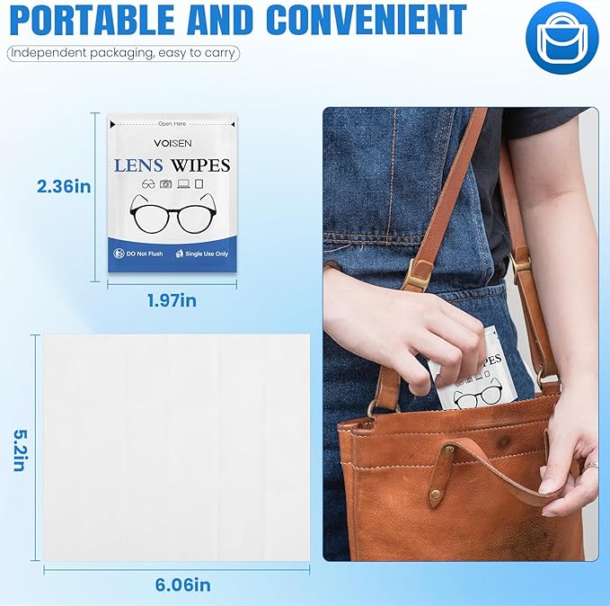 VOISEN Lens Wipes for Eyeglasses,800 Pack Eye Glasses Cleaner Wipes,Pre-Moistened Individually Wrapped Lens Wipes,Non-Scratching Non-Streaking,Safe for Eyeglasses, Goggles, Camera Lens, Phone