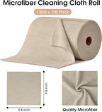 KitchLife Microfiber Cleaning Cloth Roll, 100 Pack - Tear-Away Microfiber Paper Towels, Lint-Free, Reusable, Washable for Kitchen, Car, Dishes, and Sensitive Surfaces (Sand Beige)