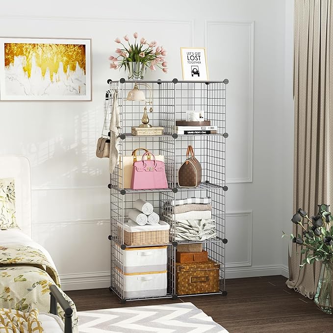 C&AHOME Wire Cube Storage, 8 - Cube Organizer Metal C Grids, Modular Shelves Units, Closet Organizer, Ideal for Home, Office, Living Room, 24.8" L x 12.4" W x 48.4" H, Silver Gray UWCS3008G