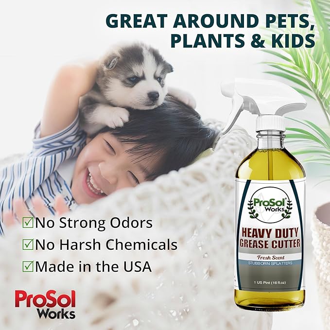 Degreaser Cleaner Heavy Duty Cleaning Spray 16 oz - Kitchen Cleaner for Stubborn Splatters, Stove Top, Grill, Drip Pans, & Oven Cleaner - Safe on All Surfaces - Fresh Scent