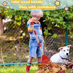 Kids Leaf Rake - 3-Section Adjustable Handle, Lightweight, Wood & Plastic, Small Garden Tool for Children (Red+Yellow)