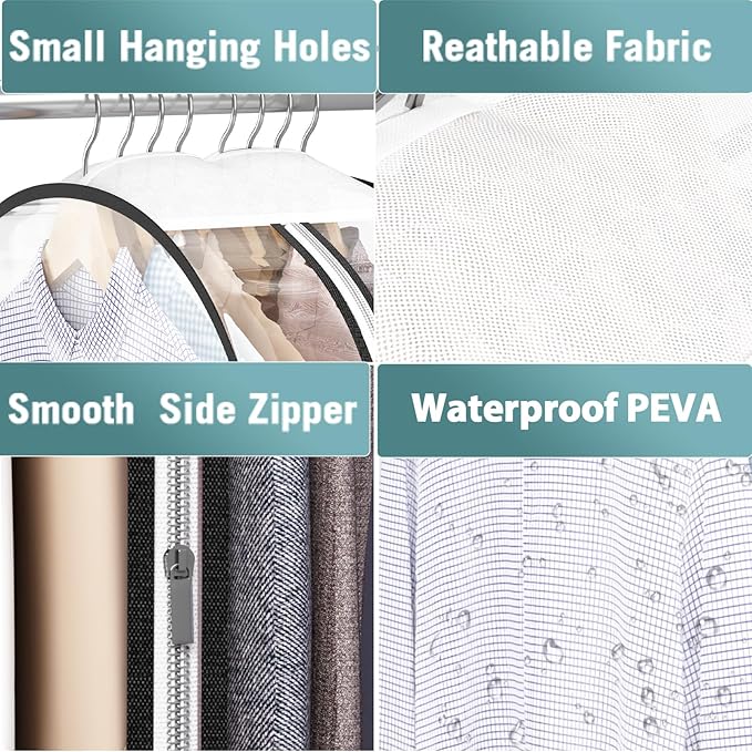 Liuoud Clear Garment Bag for Hanging Clothes 10” Gusseted, 32” Suit Bags for Open Closet Storage Plastic Clothes Cover for Coat, Dress, Shirts, Fur, Jacket, Wardrobe Protectors, 4 Pack