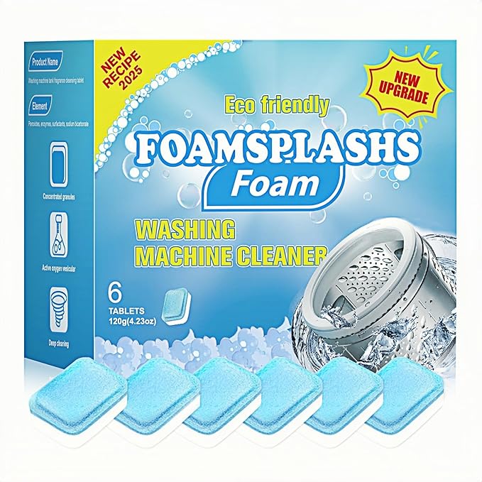 Washing Machine Cleaner, Washing Machine Cleaning Tablets, HE Front Load & Top Load Washers, Clean Inside Drum and Laundry Tub Seal, 6 Count (1, Blue) (1, Yellow)