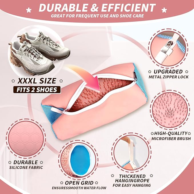 Upgrade Strong Clean Siliconic Shoe Washing Machine Bag 2 Pcs, XXXL Honeycomb Mesh Laundry Bag for Sneakers, Running Shoes, Sock, Delicates and Toys(40x25x25cm)