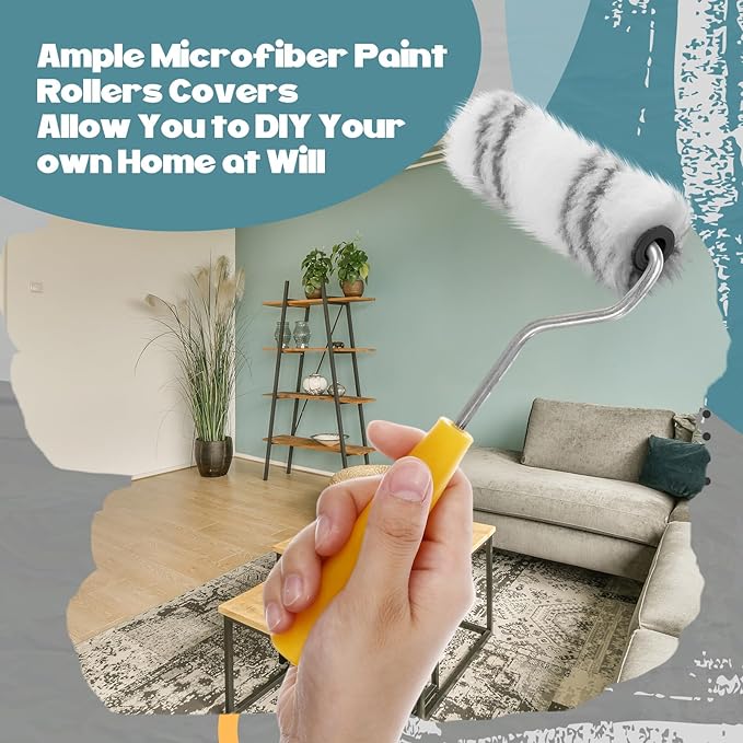 Leumoi 300 Pcs 4 Inch Mini Paint Roller Cover 1/2" Nap Small Microfiber Roller Covers Home Repair Tools House Household Supplies Kit(Gray, White)