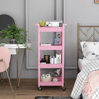 Utility cart with Tabletop 4 Tier Rolling Cart Organizer with Wheels Movable Storage Cart for Office, Living Room, Kitchen, Craft Room, Pink