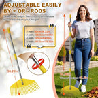 Leaf Rake - 17" Wide Nylon Plastic Head,51" Adjustable Stainless Steel Handle,Heavy Duty Gardening Leaves Rake Tools for Garden Lawns,Yard,Shrub,Grass - Lightweight for Women,Seniors & Kids