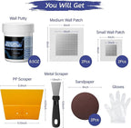 Oriflame Drywall Repair Kit: 8.5 Ounce Spackle Wall Repair with Patch/Scraper/Sandpaper/Gloves - White Wall Putty for Nail Holes/Cracks/Dents/Stains/Peeled Wall