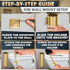Gold Toilet Brush and Holder Set with Wall Mount - Modern Wall Mounted Toilet Brush Made from Corrosion-Resistant Stainless Steel - Removable Inner Bowl, Splash Protection & Dense Bristles Supplied