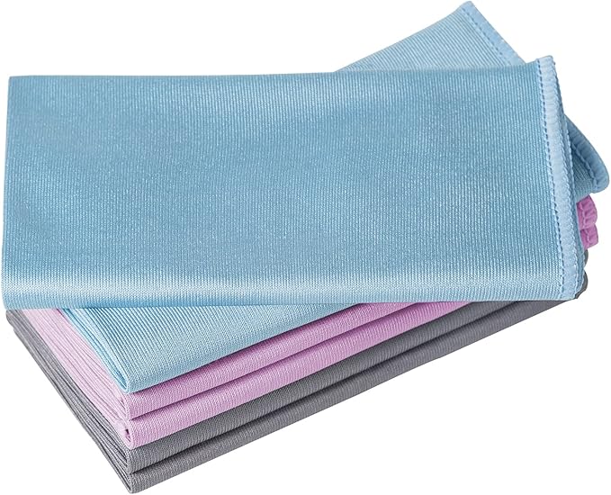 6 Pack Microfiber Glass Cleaning Cloth, 16 Inch X 16 Inch, Lint Free Quickly Clean Window, Glasses, Windshields, Mirrors, and Stainless Steel, Multicolor