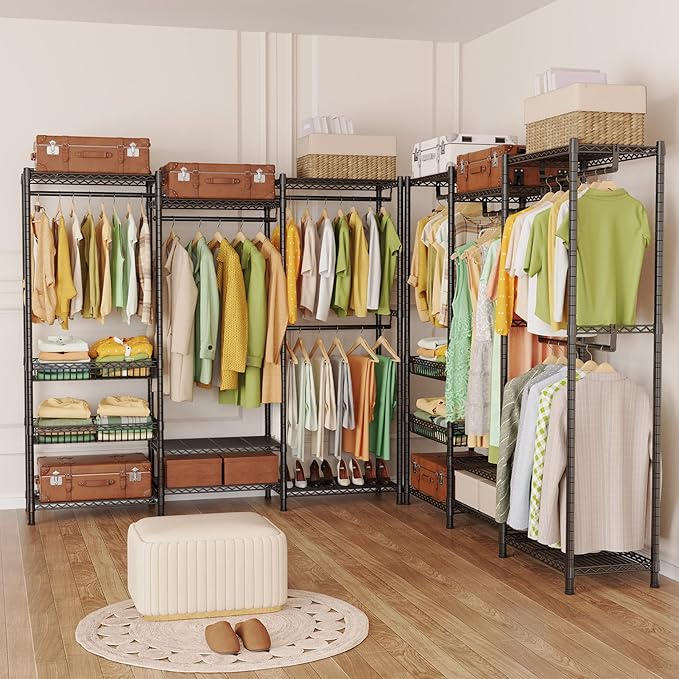 LEHOM G8 Wire Garment Rack, Heavy Duty Clothes Rack with 2 Storage Baskets, Adjustable Compact Clothing Rack for Hanging Clothes, Free Standing Closet Wardrobe for Bedroom,68.5"L x15.7"Wx70.8"H,Black